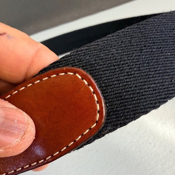 Lands' End Women's Surcingle Belt Sz 34 Black Brown Leather Gold Tone Buckle - Picture 3 of 6